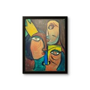 3 faces Outsider Art Abstract Expressionist Original Painting 14x11 on canvas